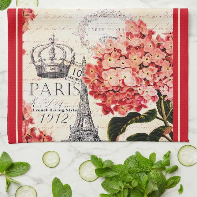 Eiffel Torn och hydrangea Kitchen Towel Kökshandduk (Vikta)