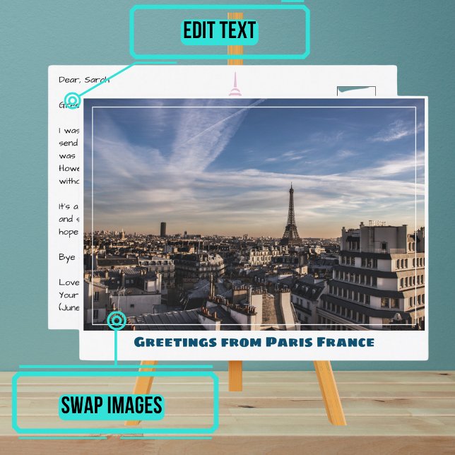 Eiffel Torn och Paris Roofta ops Vykort (Instead of buying postcards, use this template to customize text & share your own photo.)