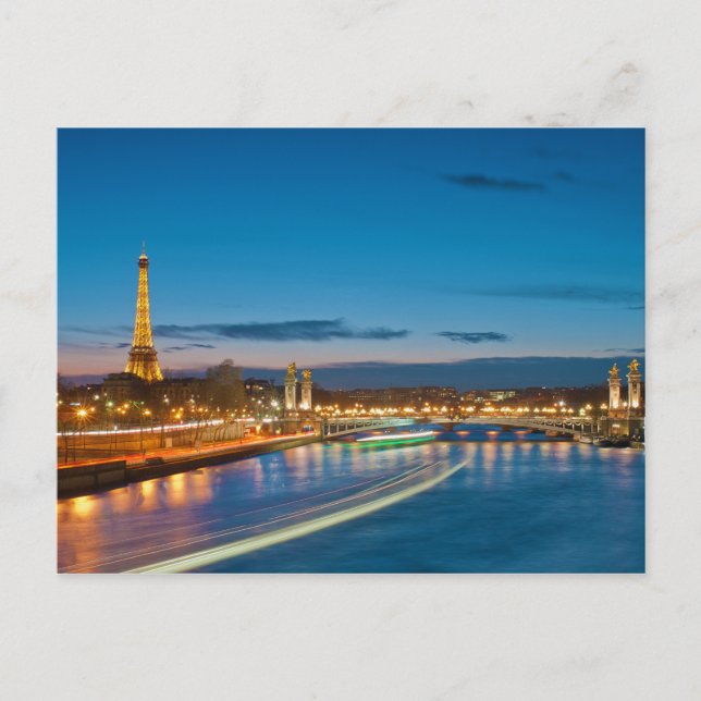 Eiffel Torn och Pont Alexandre III på natten Vykort (Framsida)