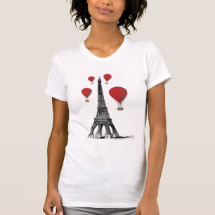 Eiffel Torn och Röda Luftballonger T Shirt