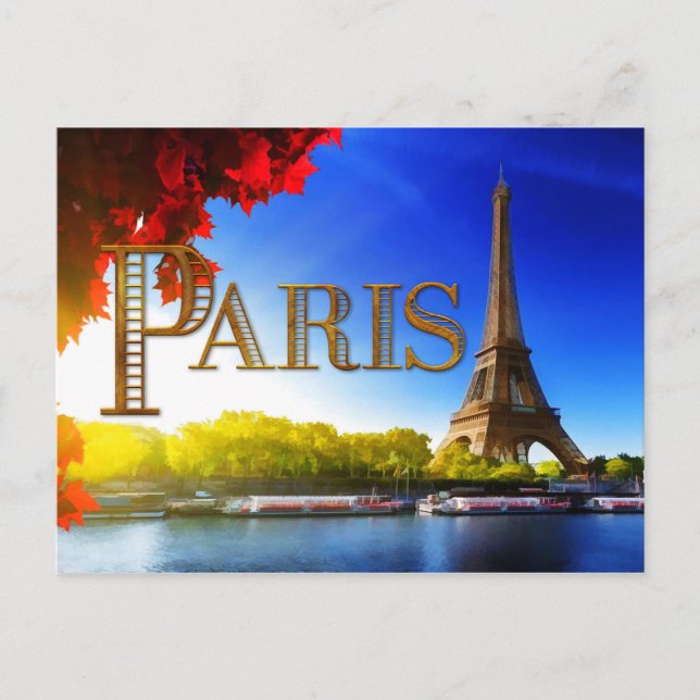 Eiffel Torn om Seine-texten Paris Vykort (Framsida)