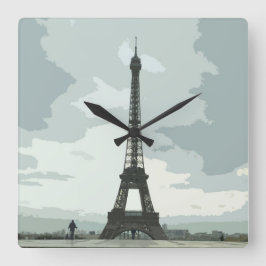 Eiffel Torn på en molnig natt Fyrkantig Klocka