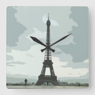 Eiffel torn på en molnig natt fyrkantig klocka