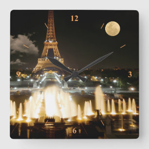 Eiffel torn på natten fyrkantig klocka