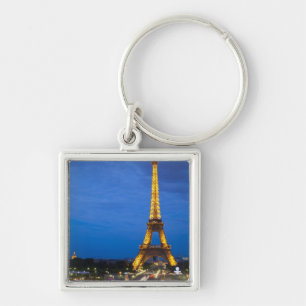 Eiffel torn på natten fyrkantig silverfärgad nyckelring