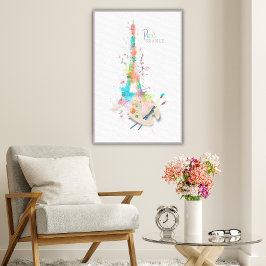 Eiffel Torn Paint Splatter Skriv ut på Canvas Art