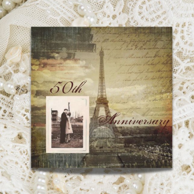 Eiffel Torn Paris 50:e Bröllop-årsdagen Inbjudningar (Eiffel Tower Paris 50th Wedding anniversary Invitation)