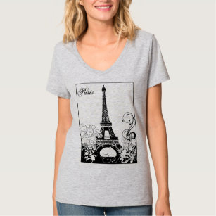 Eiffel Torn Paris (B/W) V-Nacke T-Shirt