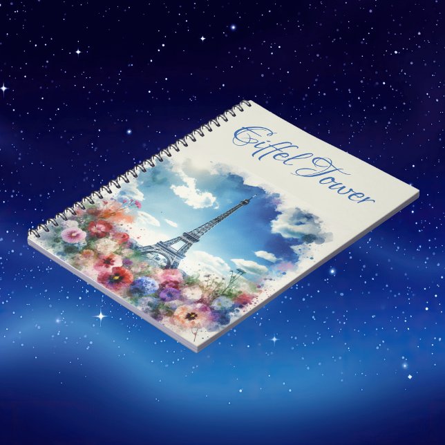 Eiffel Torn Paris Blommigt Monogram | Anteckningsbok (Skapare uppladdad)