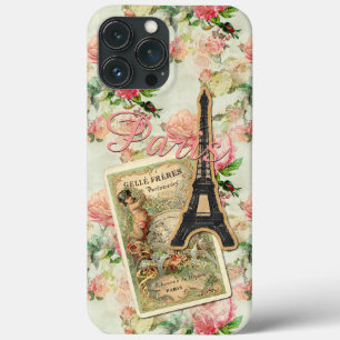 Eiffel Torn Paris Blommönstret Peach Rosa