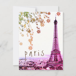 Eiffel Torn Paris City Rosa Lila Rustic Vintage Vykort