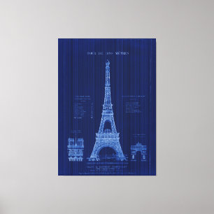 Eiffel Torn Paris Construction Blueprint Canvastryck