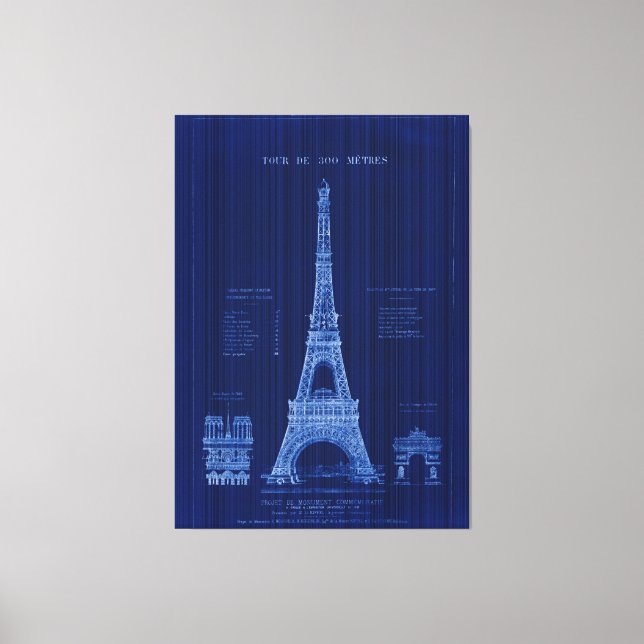 Eiffel Torn Paris Construction Blueprint Canvastryck (Framsida)