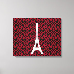 Eiffel Torn, Paris, Damask Pattern, Fransk Damask Canvastryck
