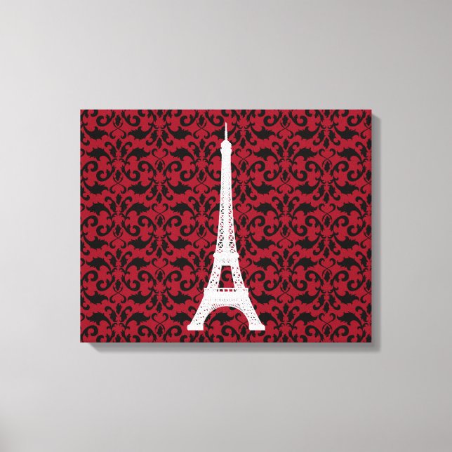 Eiffel Torn, Paris, Damask Pattern, Fransk Damask Canvastryck (Framsida)
