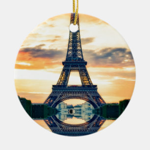 Eiffel Torn Paris Evening European Travel Julgransprydnad Keramik