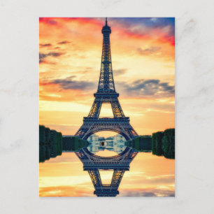 Eiffel Torn Paris Evening European Travel Vykort