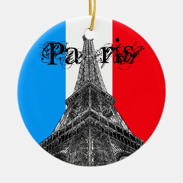Eiffel Torn Paris Flagga Ornament (Framsidan)