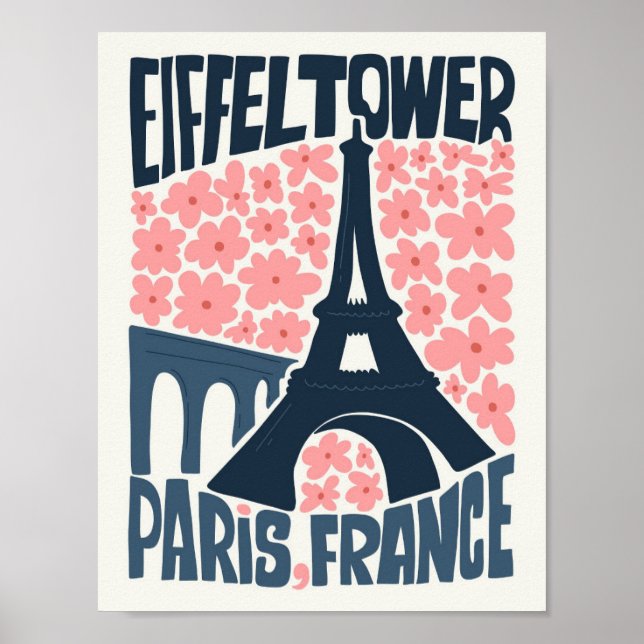 Eiffel Torn Paris Frankrike abstrakt-blommigt Poster (Framsidan)