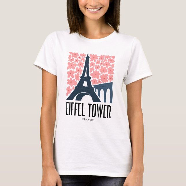 Eiffel Torn Paris Frankrike abstrakt-blommigt T Shirt (Framsida)