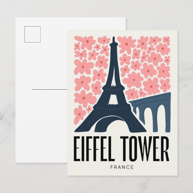 Eiffel Torn Paris Frankrike abstrakt-blommigt Vykort (Fram/baksida)