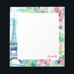 Eiffel Torn Paris Frankrike Blommigt Anteckningsblock<br><div class="desc">Ett exempel på söt vattenfärg,  Paris Eiffel Torn,  beskriver anteckningsblocket. Anpassa det med ditt namn. Det samordnar sig med Eiffel torn ryggsäck och skolförråd. Så modernt för back to school.</div>