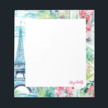 Eiffel Torn Paris Frankrike Blommigt Anteckningsblock<br><div class="desc">Ett exempel på söt vattenfärg,  Paris Eiffel Torn,  beskriver anteckningsblocket. Anpassa det med ditt namn. Det samordnar sig med Eiffel torn ryggsäck och skolförråd. Så modernt för back to school.</div>