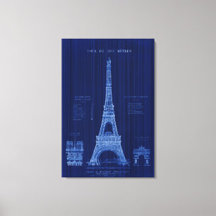 Eiffel Torn Paris FRANKRIKE Construction Blueprint Canvastryck