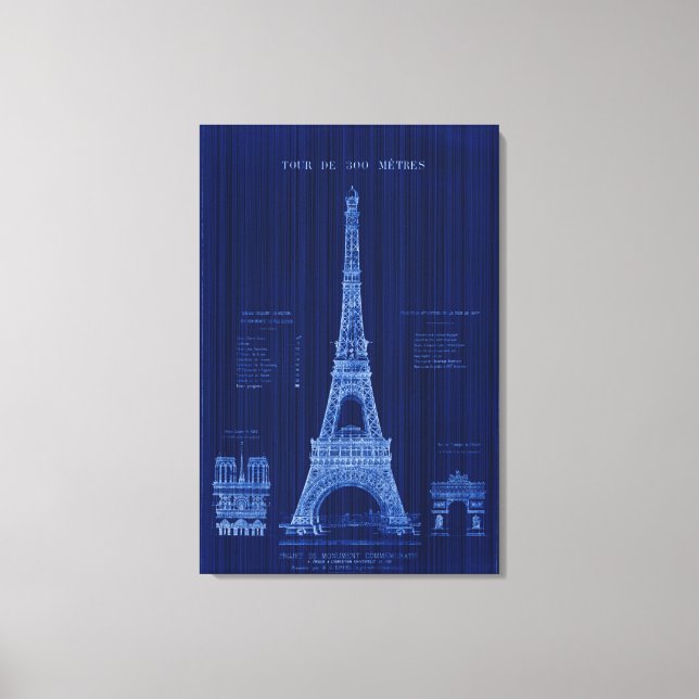 Eiffel Torn Paris FRANKRIKE Construction Blueprint Canvastryck (Framsida)