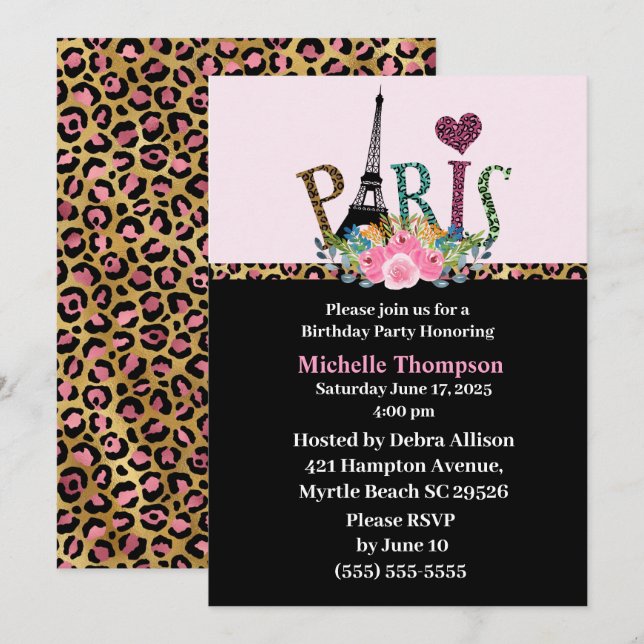 Eiffel Torn Paris Frankrike-födelsedagsinbjudan Inbjudningar (Fram/baksida)