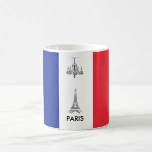 Eiffel Torn Paris, Frankrike Fransk Flagga Kaffe M Kaffemugg