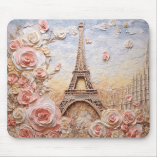 Eiffel Torn Paris Frankrike Fransk Rosa Blommigt Musmatta