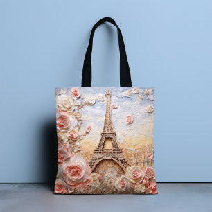 Eiffel Torn Paris Frankrike Fransk Rosa Blommigt Tygkasse