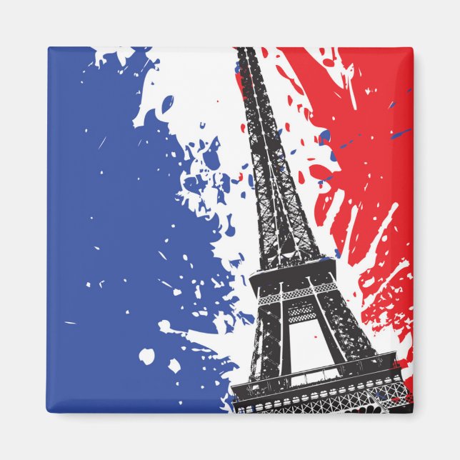 Eiffel Torn | Paris, Frankrike | Grunge-Flagga Magnet (Framsidan)