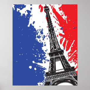 Eiffel Torn   Paris, Frankrike   Grunge-Flagga Poster