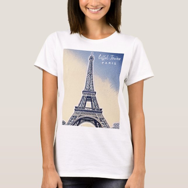 Eiffel Torn Paris Frankrike Landmark T Shirt (Framsida)