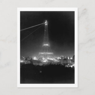 Eiffel Torn, Paris, Frankrike, nattvy, Vintage Vykort