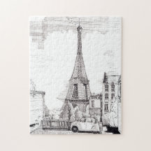 Eiffel Torn Paris Frankrike Pen Bläck Illustration