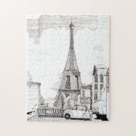 Eiffel Torn Paris Frankrike Pen Bläck Illustration Pussel