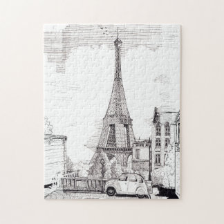 Eiffel Torn Paris Frankrike Pen Bläck Illustration Pussel