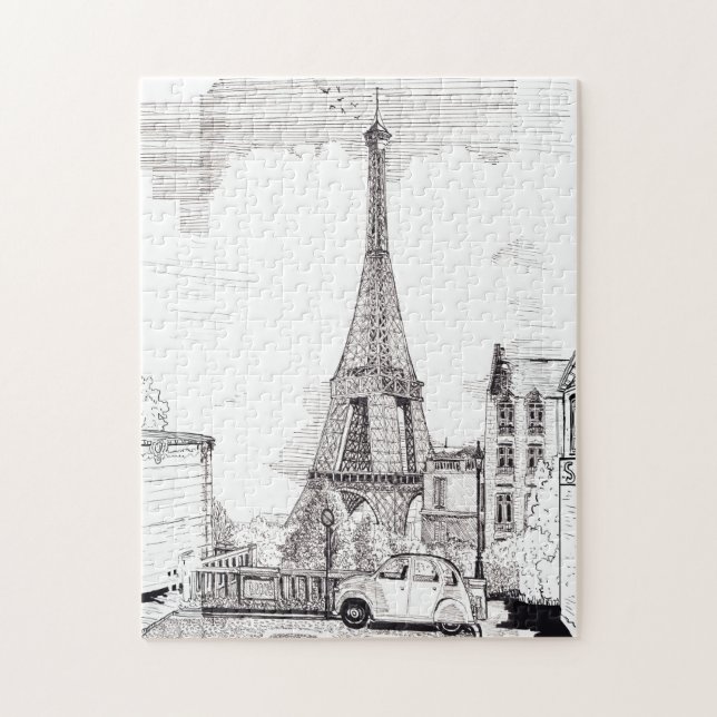 Eiffel Torn Paris Frankrike Pen Bläck Illustration Pussel (Vertikal)