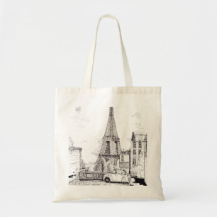 Eiffel Torn Paris Frankrike Pen Bläck Illustration Tygkasse