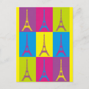 Eiffel Torn Paris Frankrike Pop Art Vykort