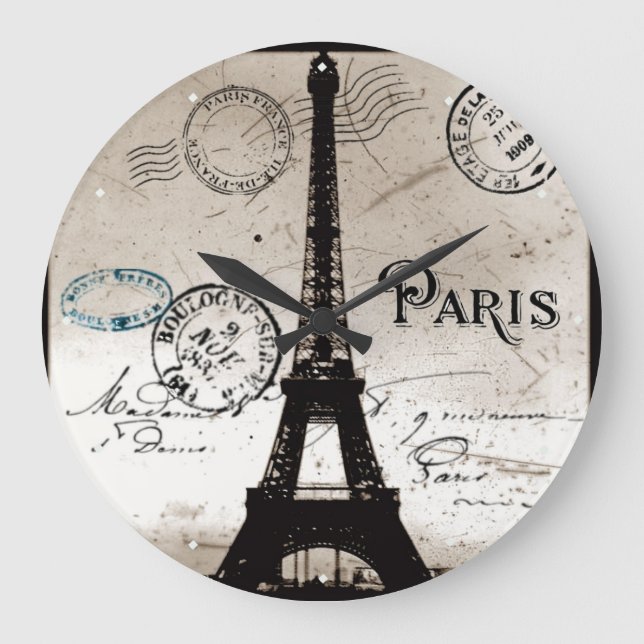 Eiffel Torn Paris Frankrike Post Card-sluss Stor Klocka (Framsida)