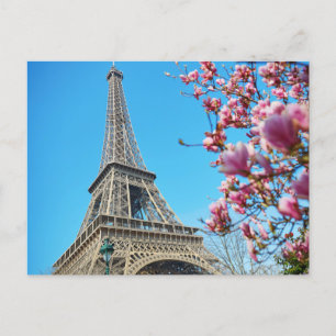 Eiffel Torn, Paris Frankrike, Rosa Blommar vykort