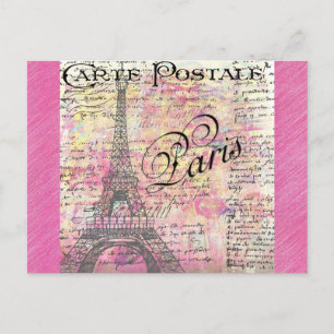 Eiffel Torn Paris Frankrike Vintage Rosa Vykort