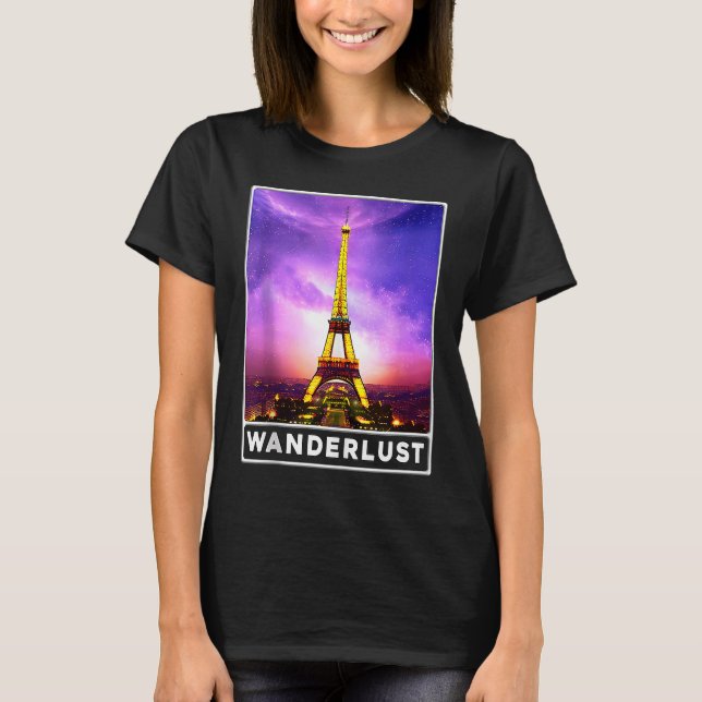 Eiffel Torn Paris Frankrike Wanderlyst T Shirt (Framsida)