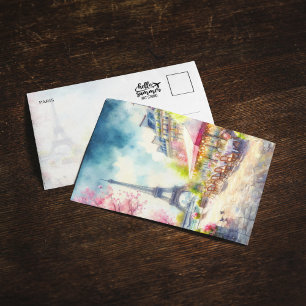 Eiffel Torn Paris Frankrike Watercolor Postcard Inbjudningar