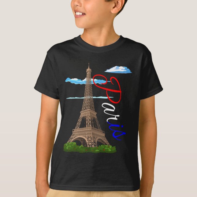 Eiffel Torn Paris Fransk Flagga T Shirt (Framsida)