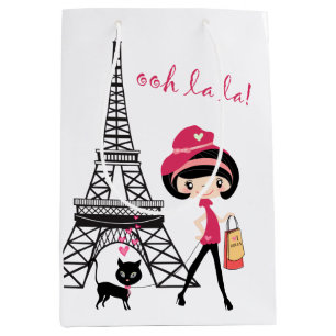 Eiffel Torn Paris Girl and Cat Black and Rosa